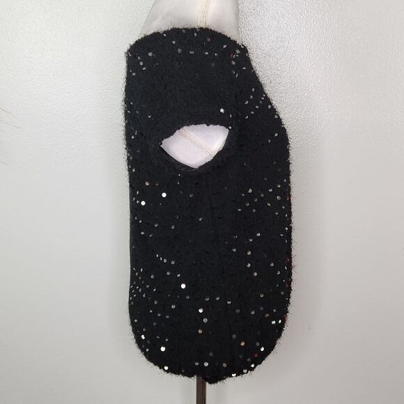 Gap Black Fuzzy Cap Sleeve Sequin Sweater Size Medium - Picture 7 of 11